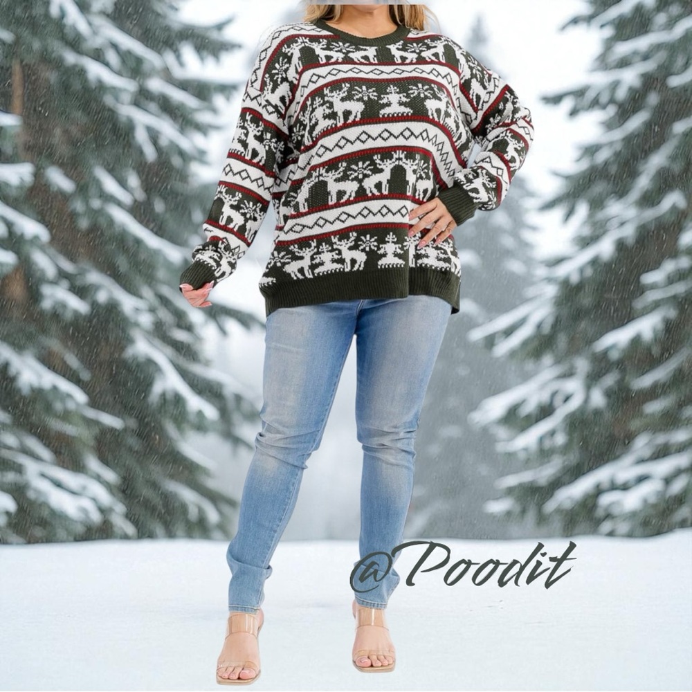 AND THE WHY Reindeer print holiday plus size sweater combo sz 1X/2X and 2X/3X - Picture 3 of 11